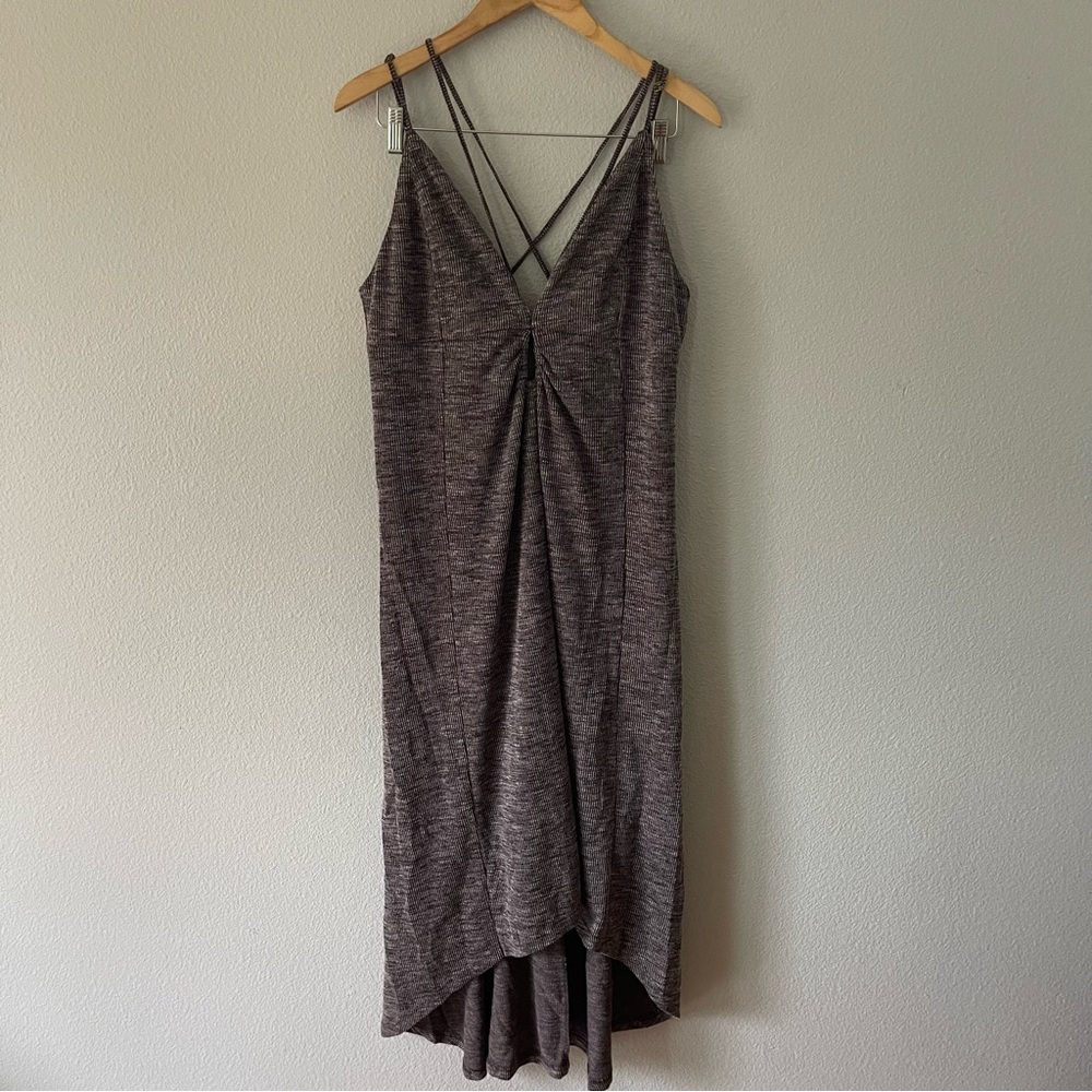 Joyfolie Brown Ribbed Midi High Low Strappy Dress Size XL